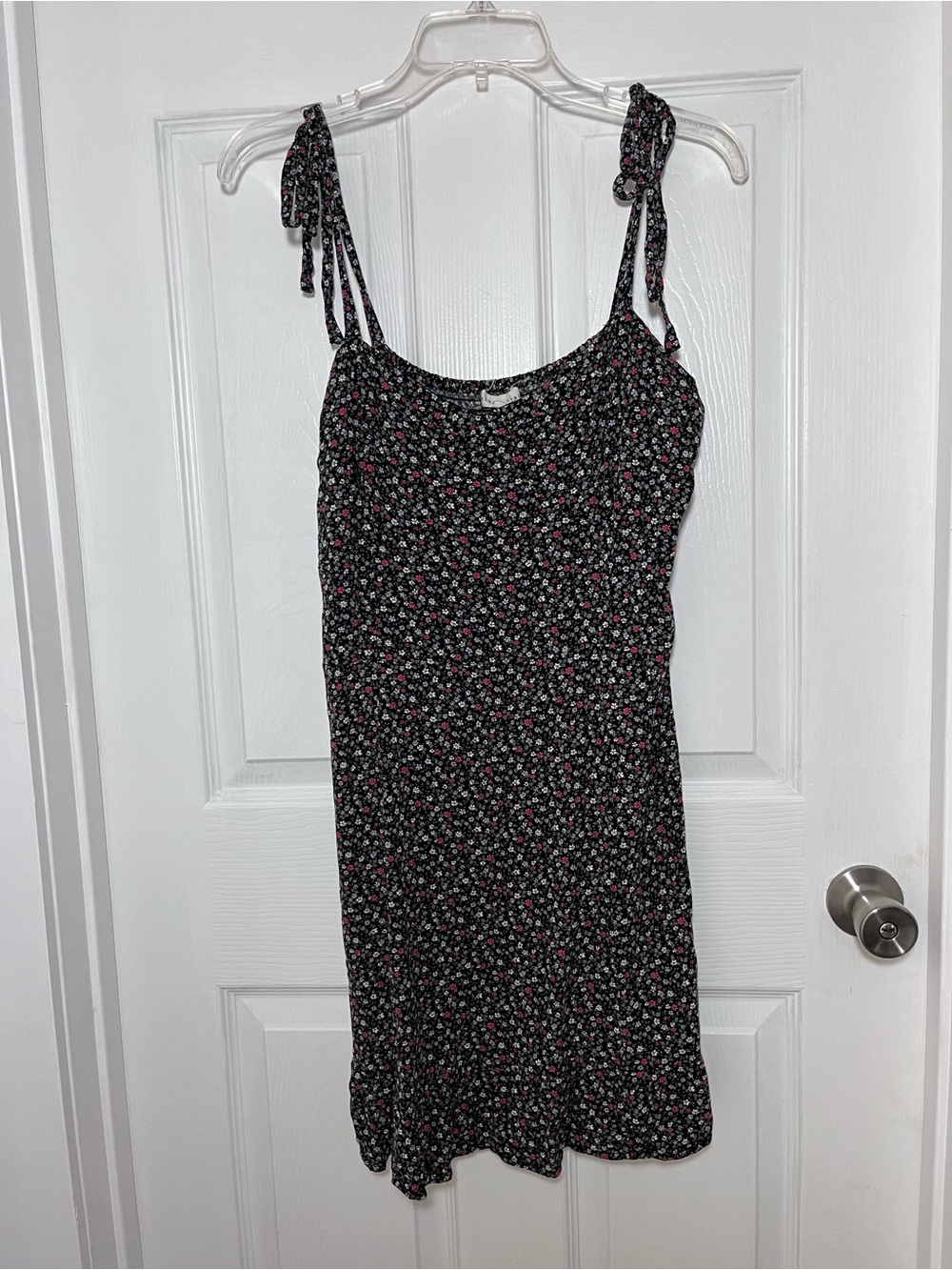 Aeropostale Black Floral Tie-Shoulder Mini Dress with Pink and White Flowers